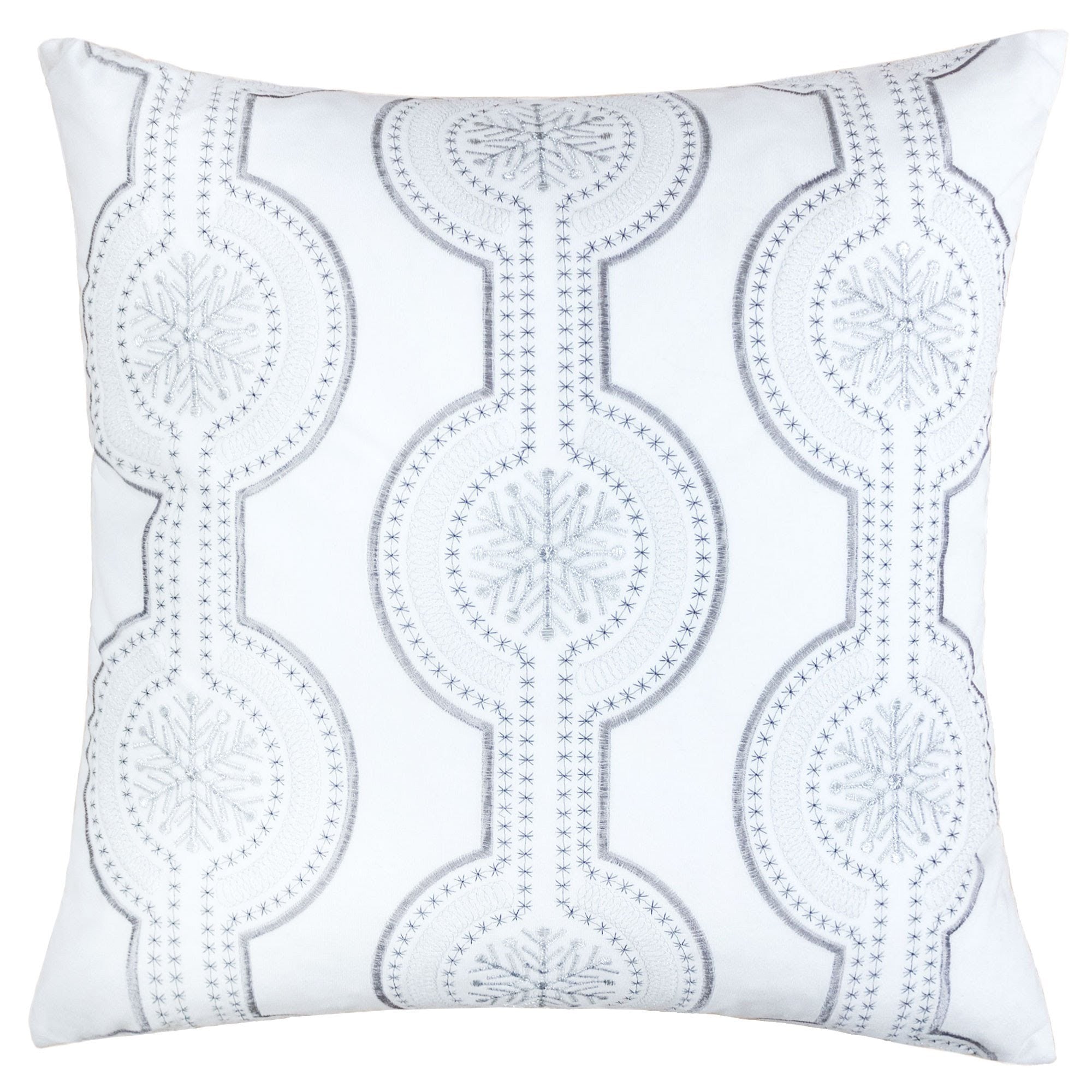 White Holiday Embroidered Velvet Throw Pillow with Insert 20x20 in White Polyester, 20x20 Inches