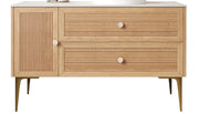 MUNIN 48' Freestanding Bathroom Cabinet with Carrara White Sintered Stone Counter Top, Two Drawers and One Door, NO Basin, Light Oak Woodgrain Color