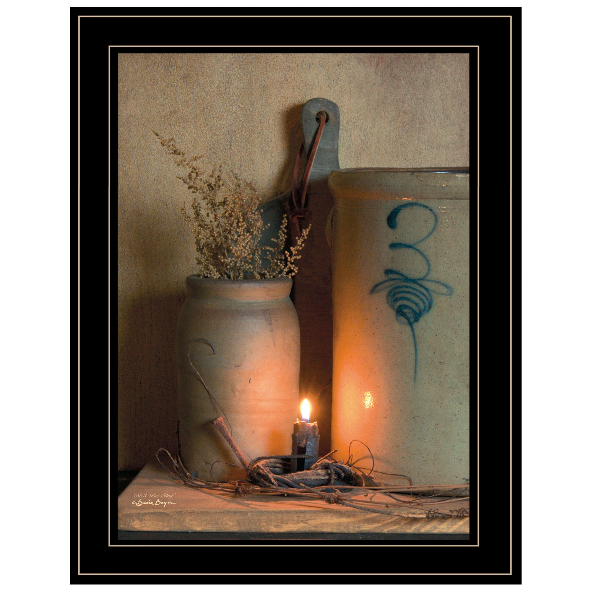 'No. 3 Bee Sting' on a crock by Susan Boyer, Ready to Hang Framed Print, Black Frame