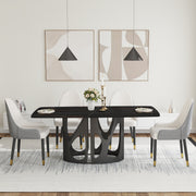 70.86 'Modern Artificial Stone Curved Black Panel Black Iron Metal Legs-Can Accommodate 6-8 People