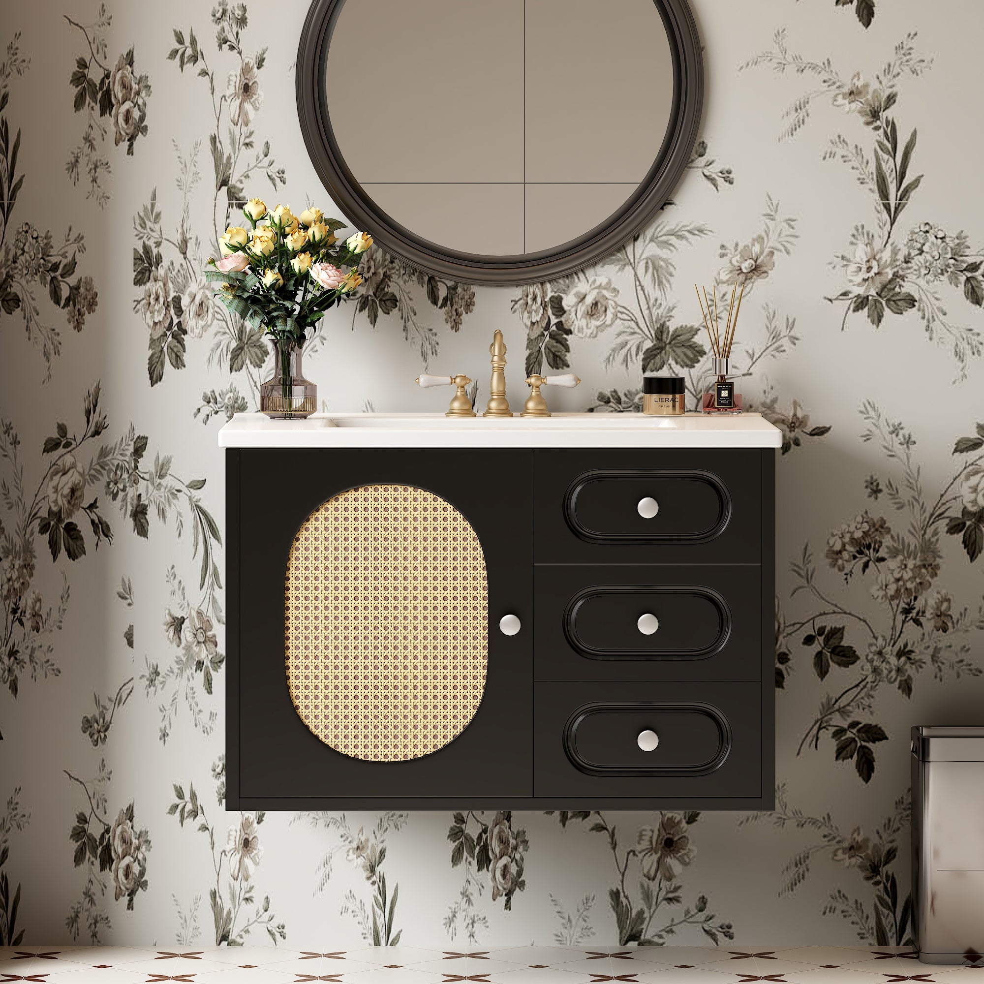 30' Bathroom Vanity with Ceramic Sink, Mid-Century Bathroom Vanity Cabinet with 2 Drawers, Bathroom Vanities Cabinet with Large Storage Space