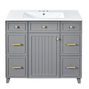 Transitional Grey Bathroom Vanity with Ceramic Sink, Solid Wood Frame, Soft Close Doors, Adjustable Shelves, 36 Inch