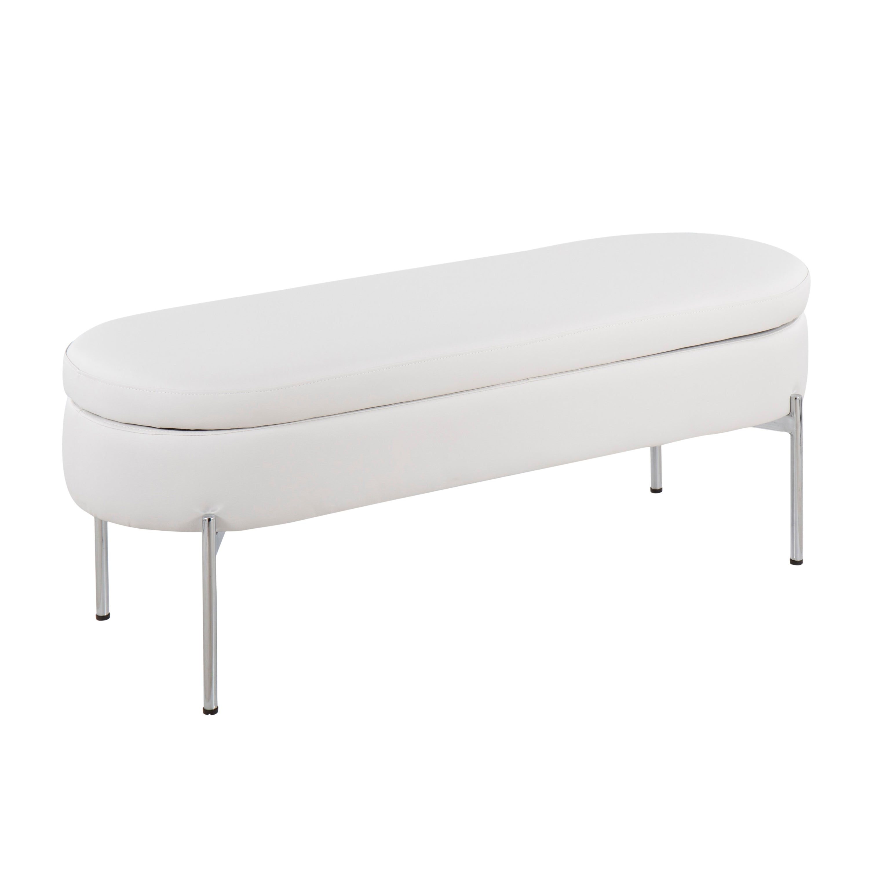 Chloe Contemporary/Glam Bench in Chrome Metal and White Faux Leather by LumiSource