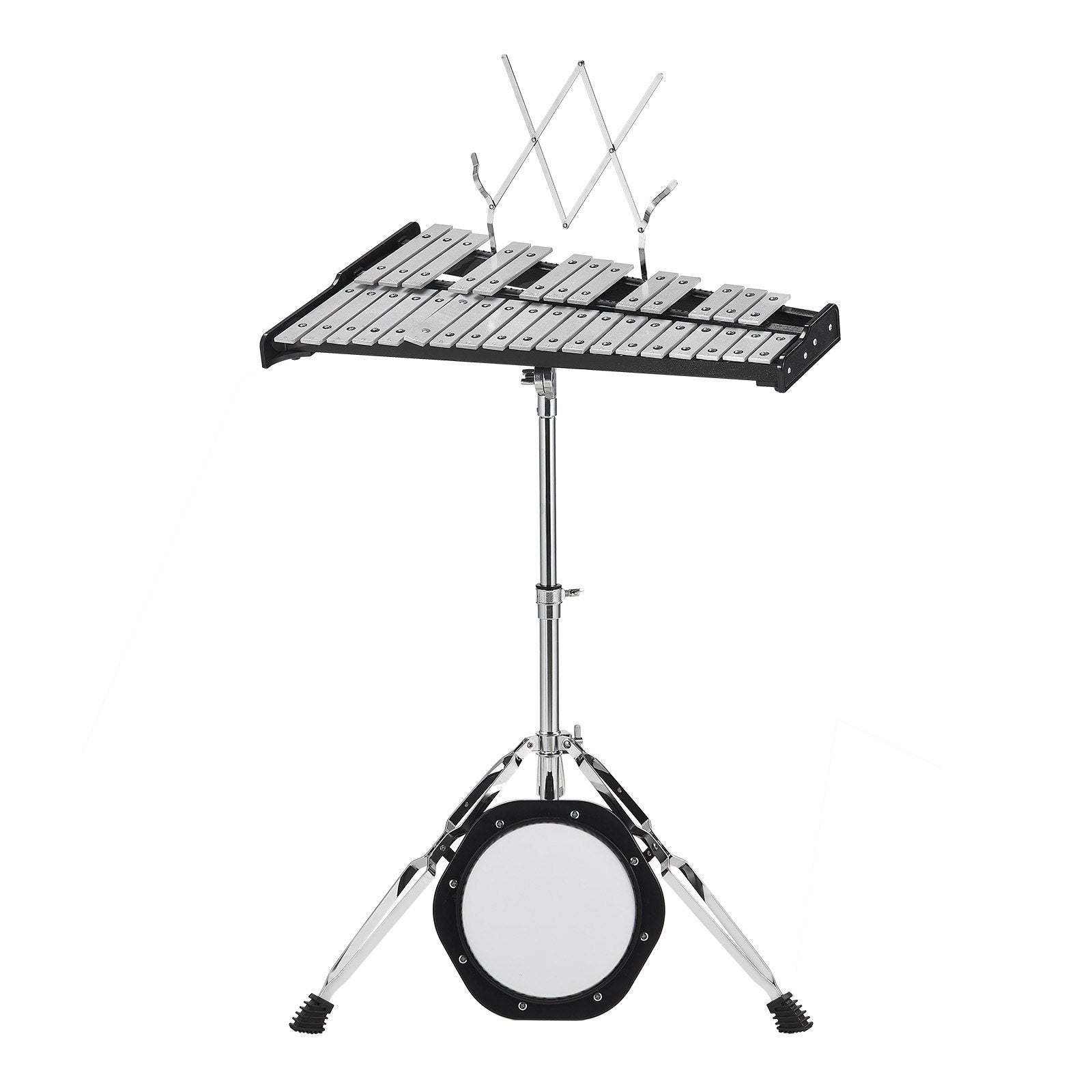 32 Note Glockenspiel Xylophone Bell Kit, Professional Percussion Instrument Set with Mallets, Drum Sticks, Music Stand,  8' Practice Pad, Adjustable Stand and Carrying Bag for Students & Adults
