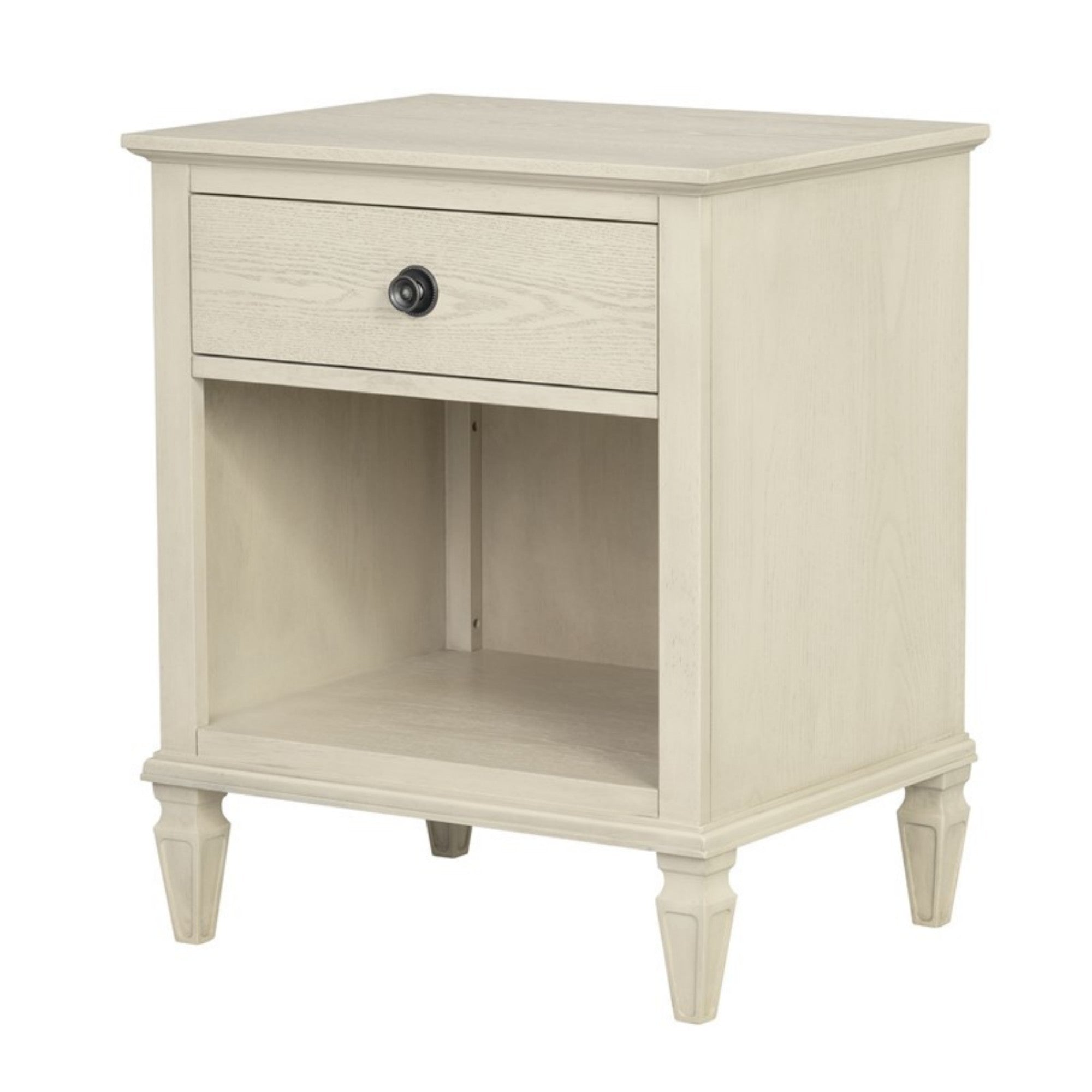 Victoria Nightstand Antique Cream with Open Storage and Solid Wood Legs