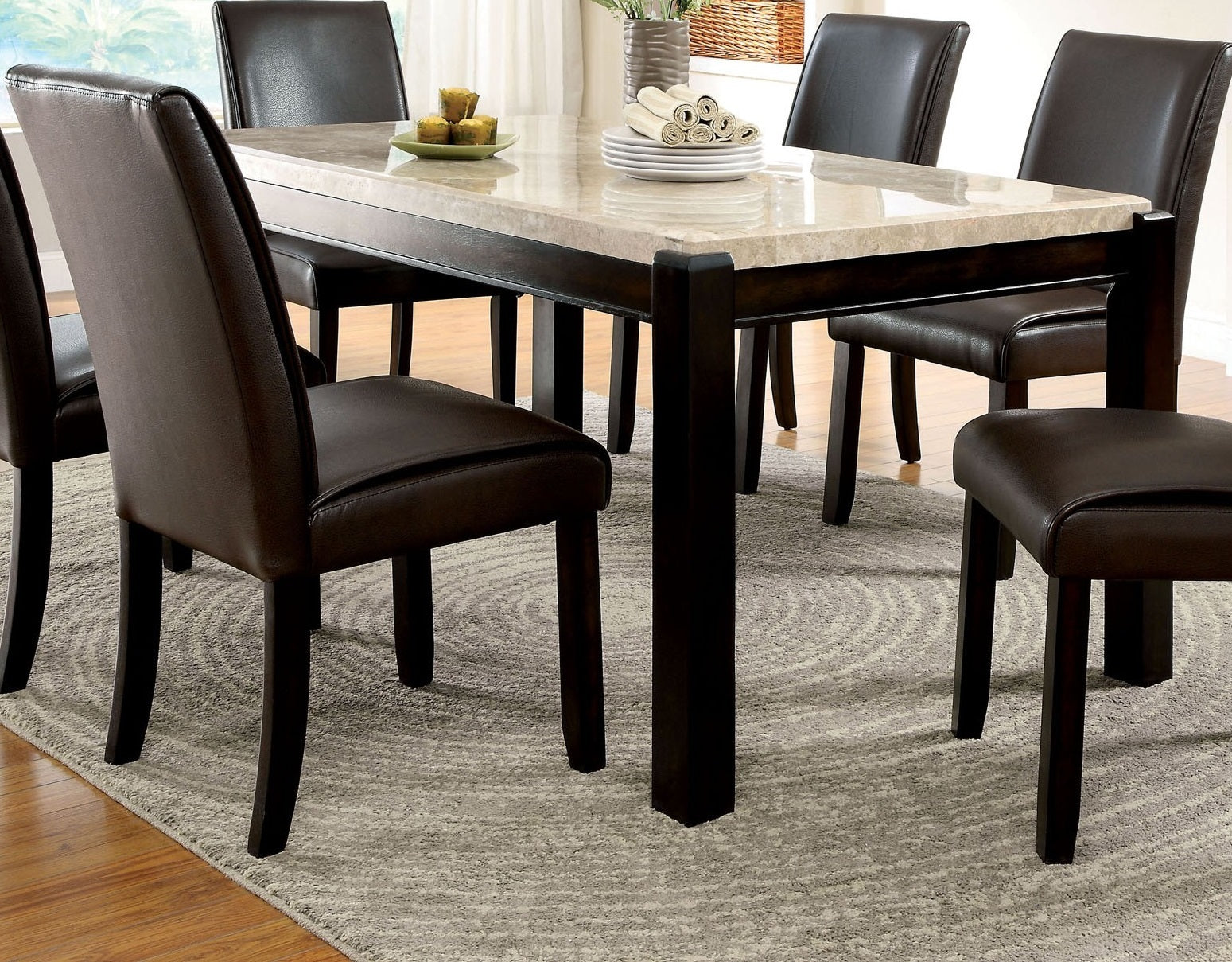 Transitional Dark Walnut Dining Table w Genuine Marble Top Ivory 1pc Rectangle Table Kitchen Dining Room Furniture