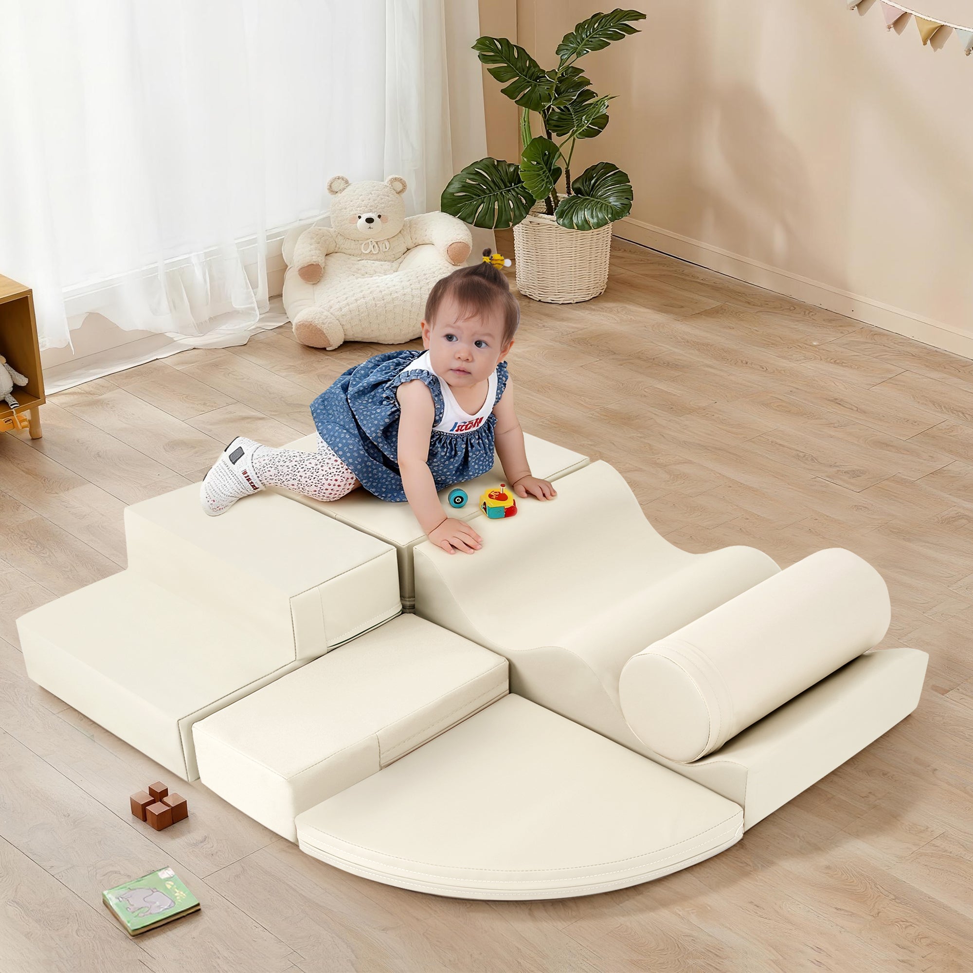 Soft Climb and Crawl Foam Playset 6 in 1, Soft Play Equipment Climb and Crawl Playground for Kids,Kids Crawling and Climbing Indoor Active Play Structure