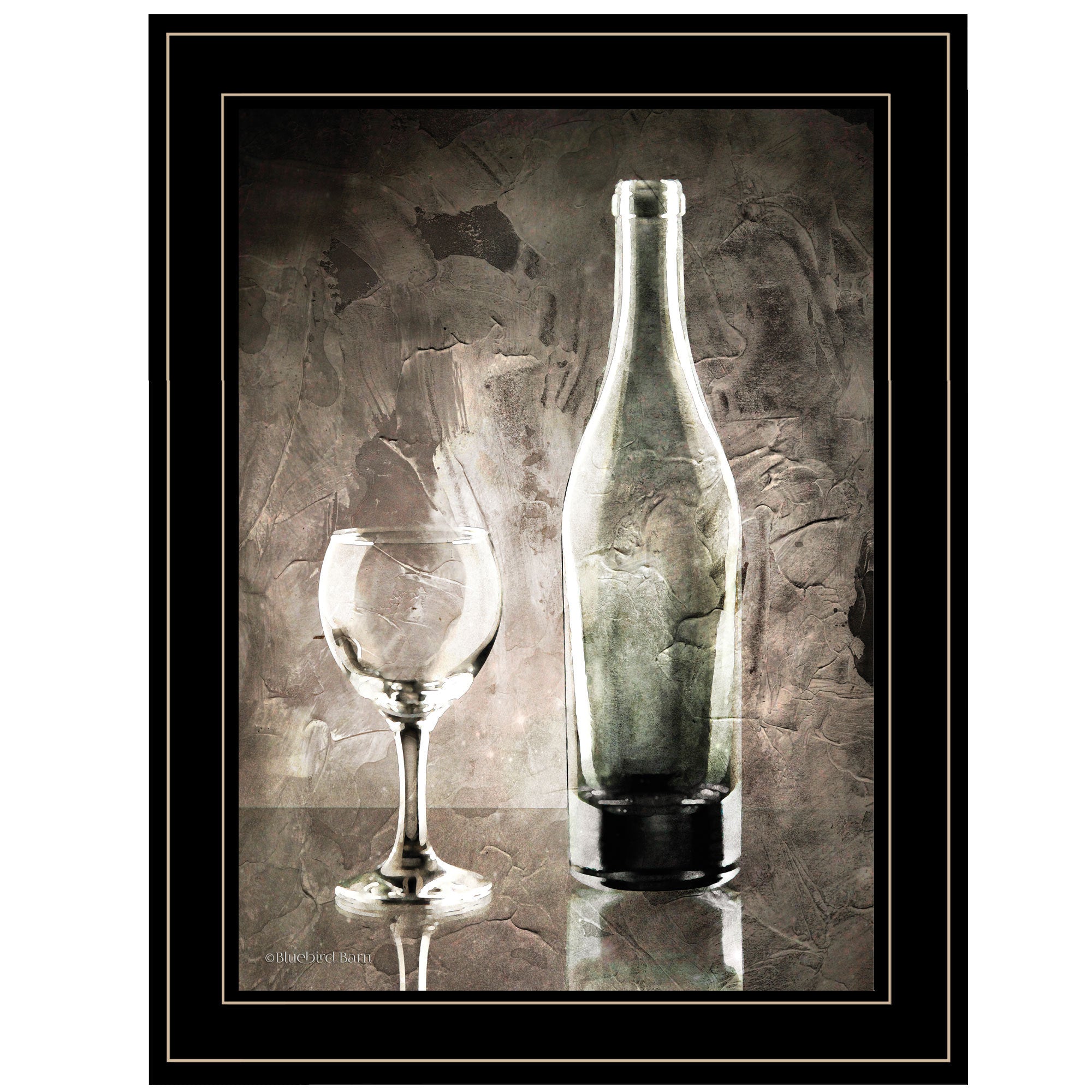 'Moody Gray Wine Glass Still Life' by Bluebird Barn, Ready to Hang Framed Print, Black Frame