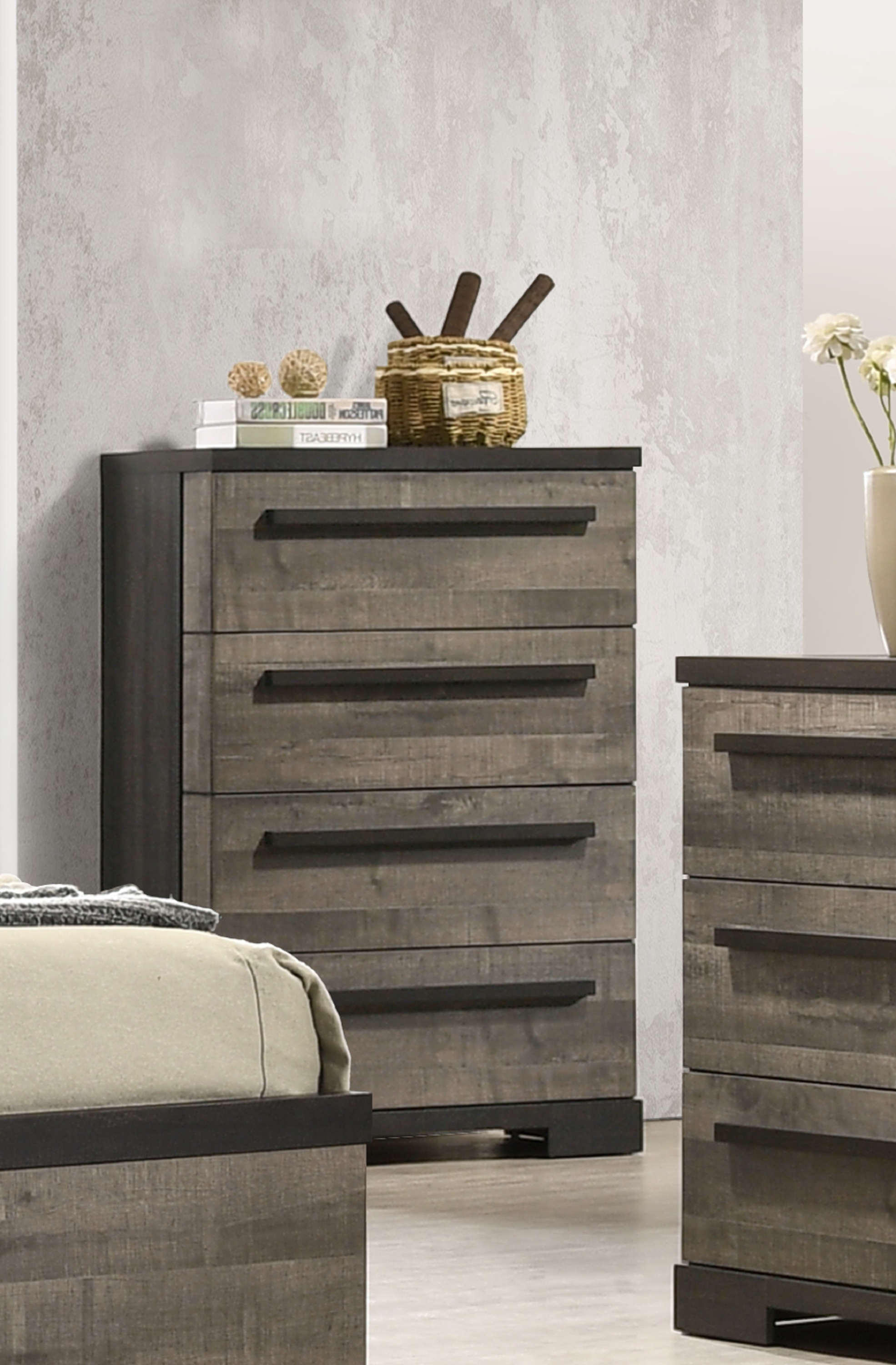 1pc Contemporary 4-Drawer Chest Brown Gray Finish Wooden Bedroom Furniture