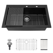 Quartz Kitchen Sink - 33' x 22' Black Granite Composite Drop-In Sink with Durable Construction