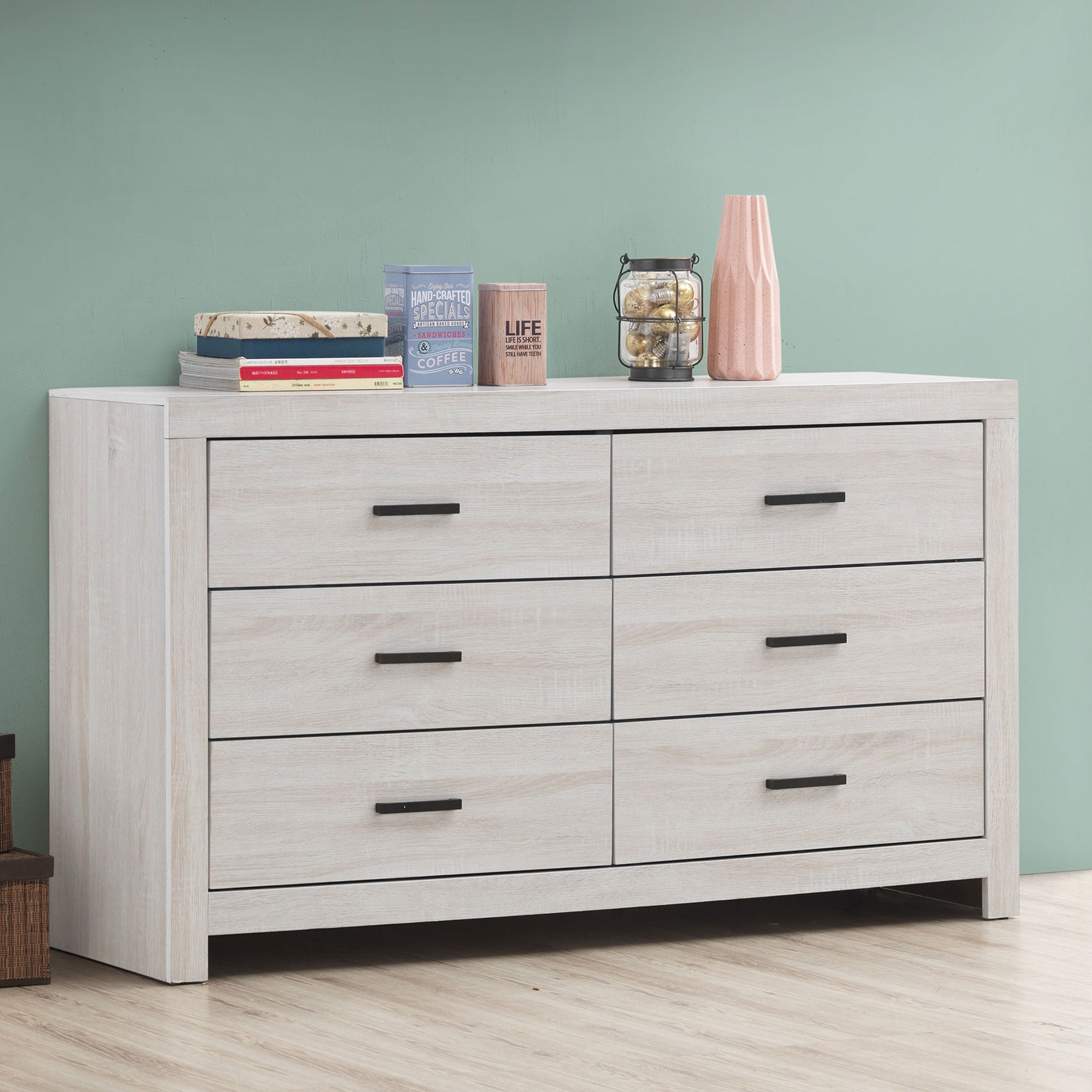 Sherwood Coastal White 6-drawers Dresser