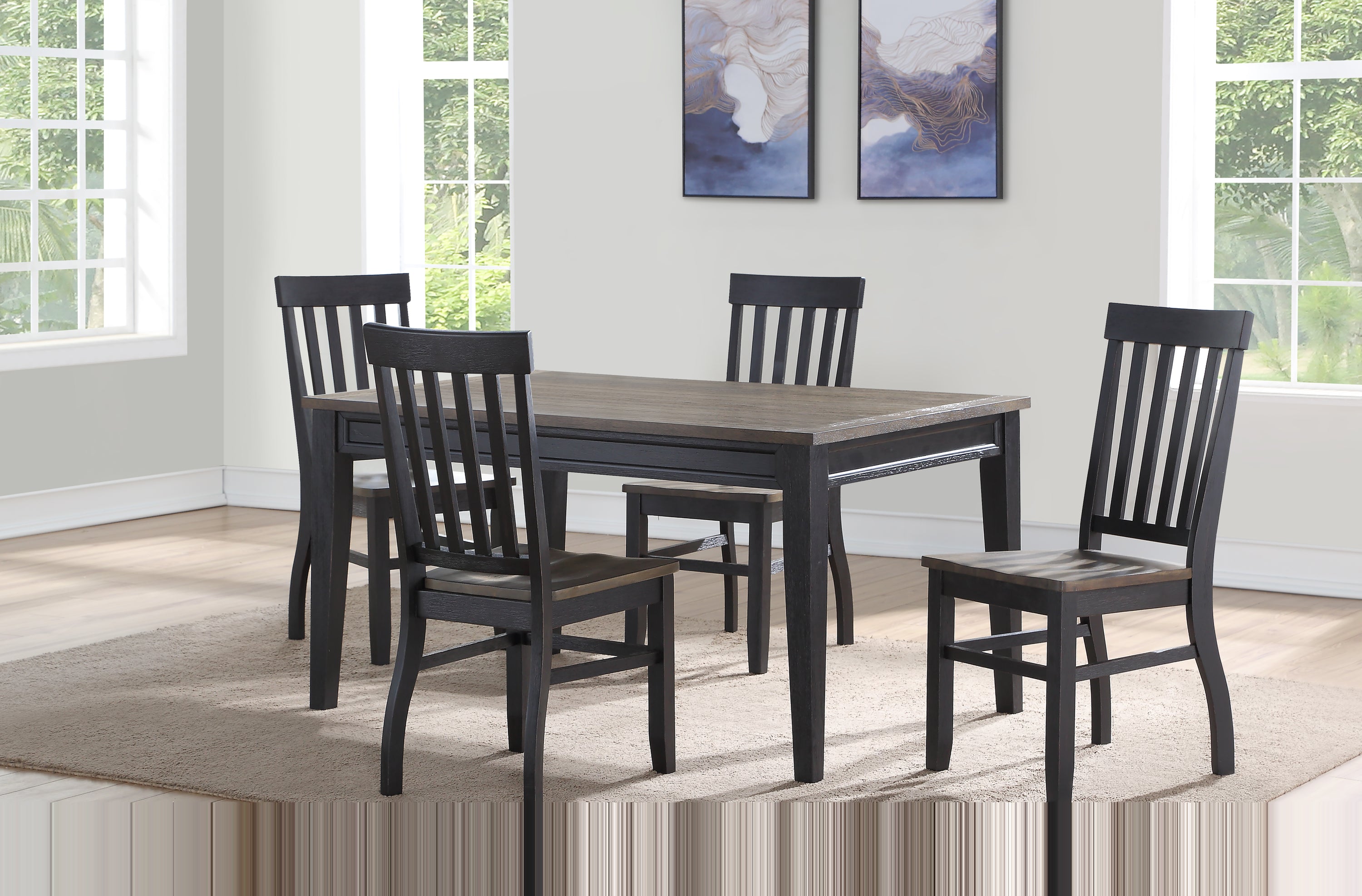 Farmhouse 5pc Dining Set: Two-Tone Finish, Cottage Style Table, Schoolhouse Chairs, Perfect for Gathering