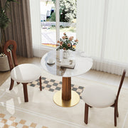 Modern Round Dining Table, 33.5' Sintered Stone Table with Wooden Leg & Gold Base, 2 - Person Kitchen Table for Small Space, 150lbs Weight Capacity(Only the Negotiation Table)