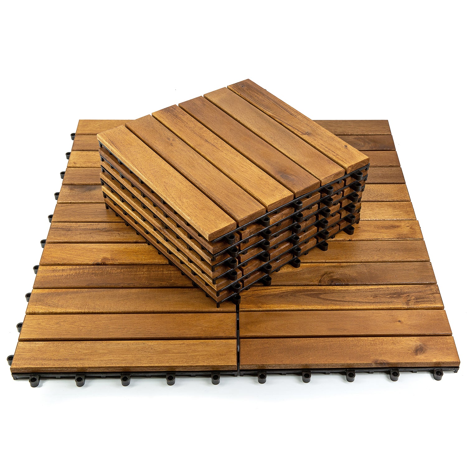 12 in. x 12 in. 6 Slats Acacia Wood Deck Tile