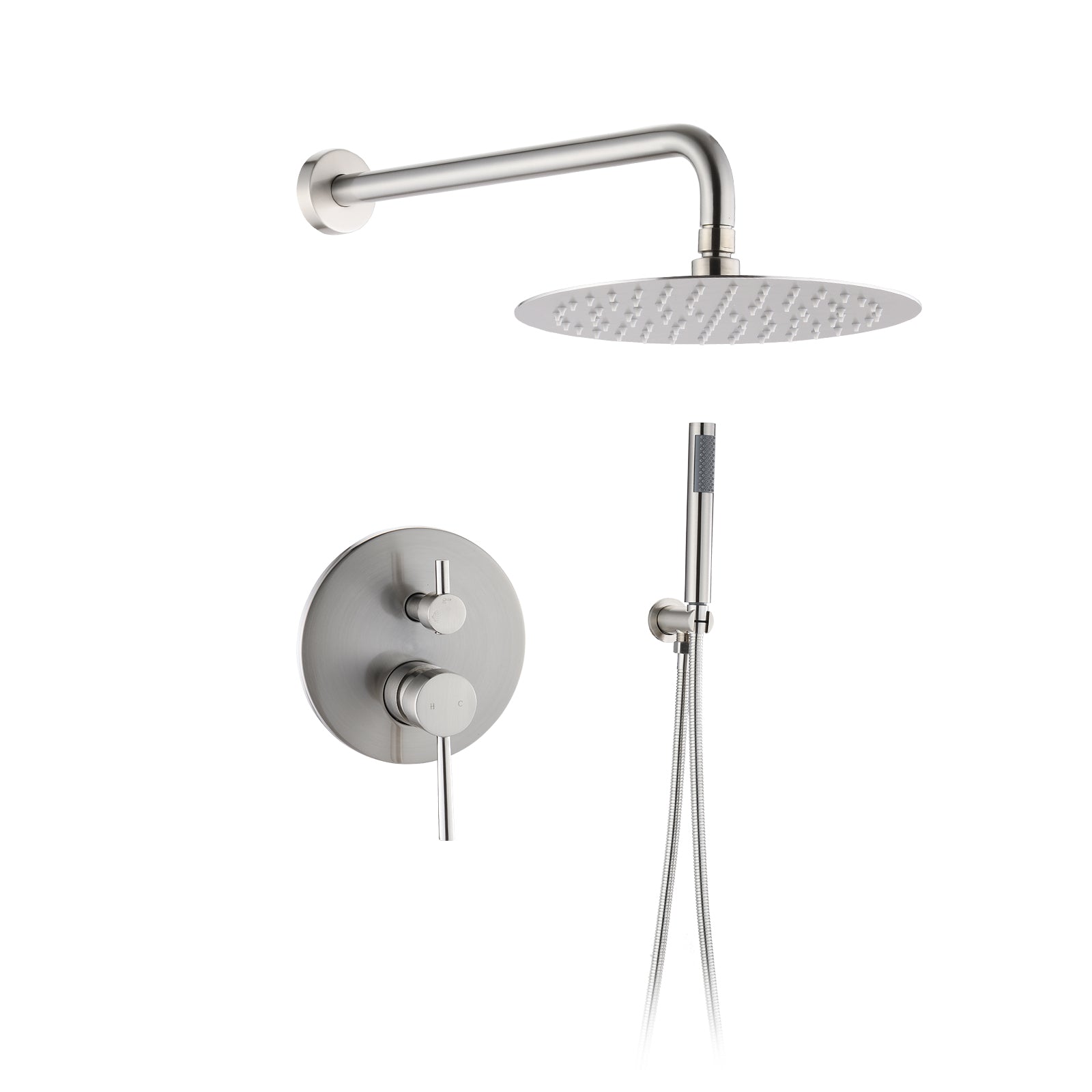Wall Mounted Round Shower Combo Set with 10' Rain Shower head and Handheld Shower Head Set with Pressure Balancing Valve