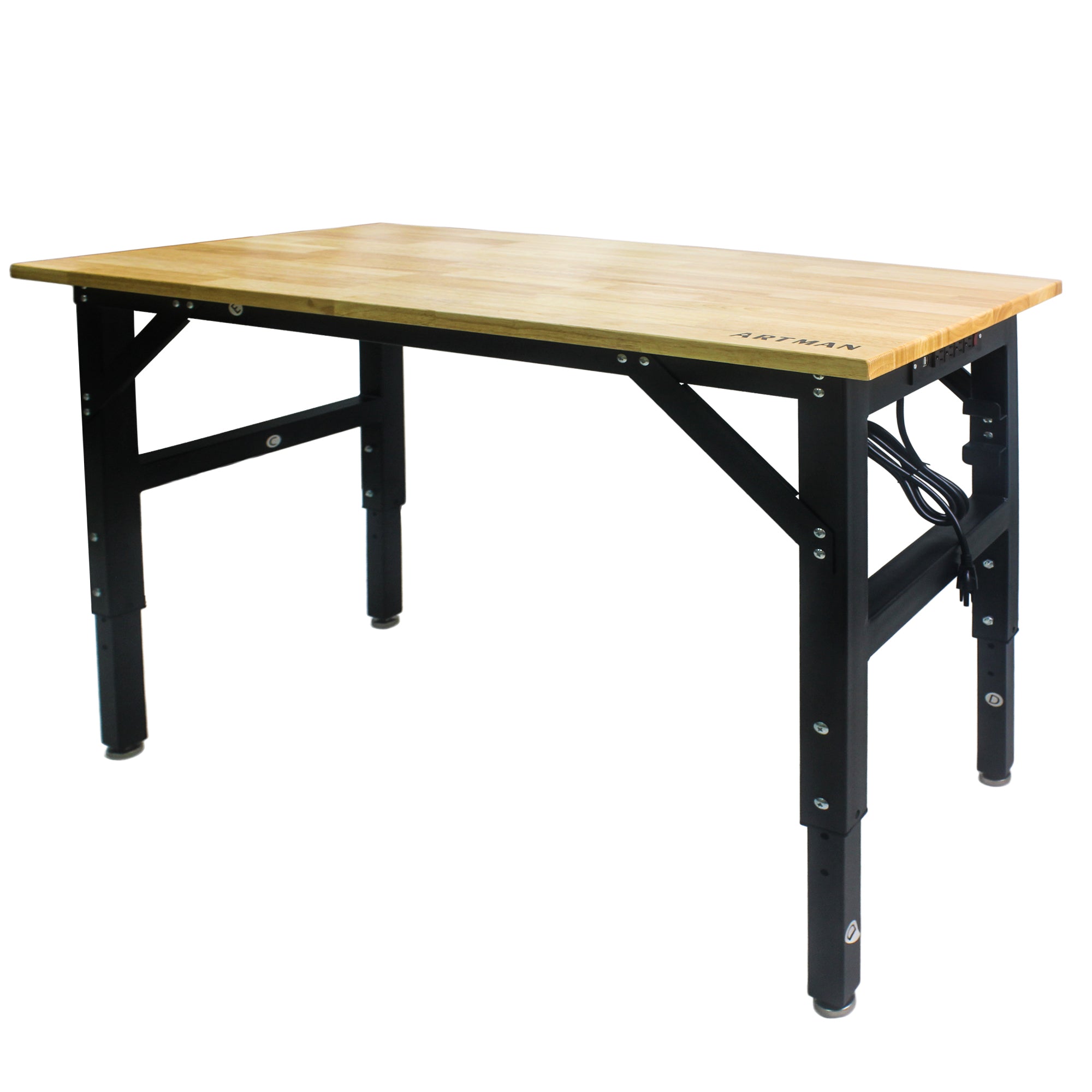Metal Adjustable Worktable with Socket and Wooden Top.