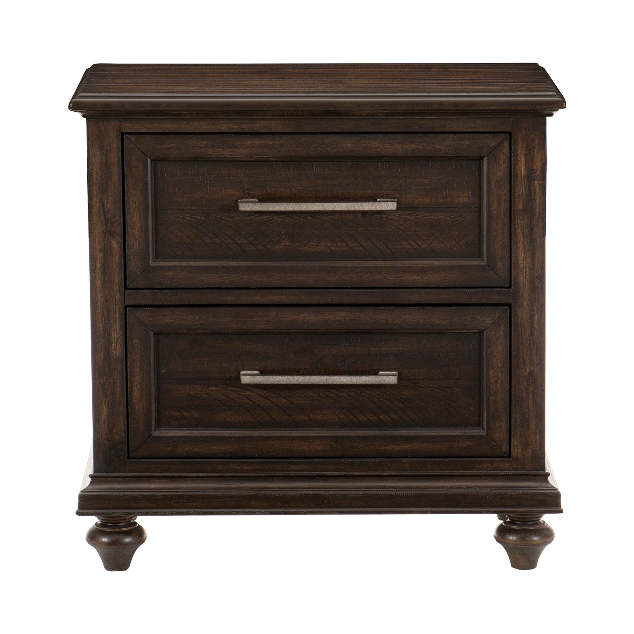 Solid Transitional Style Bedroom 1pc Nightstand of 2 Drawers Traditional Framing Driftwood Charcoal Finish Wooden Furniture