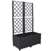 Poly Rattan Brown Trellis Raised Bed  with Drainage Plug - 2 Removable Pots with Large Flower Boxes - Built-in Support for Climbing Plants - Outdoor Patio Garden Decoration