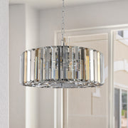 17' Modern Crystal Drum Pendant Chandelier with Chrome Finish – Elegant Lighting Fixture for Living Room, Bedroom, or Dining Area (Bulb Not Included)