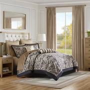 12 Piece Comforter Set with Cotton Bed Sheets Black Cal King