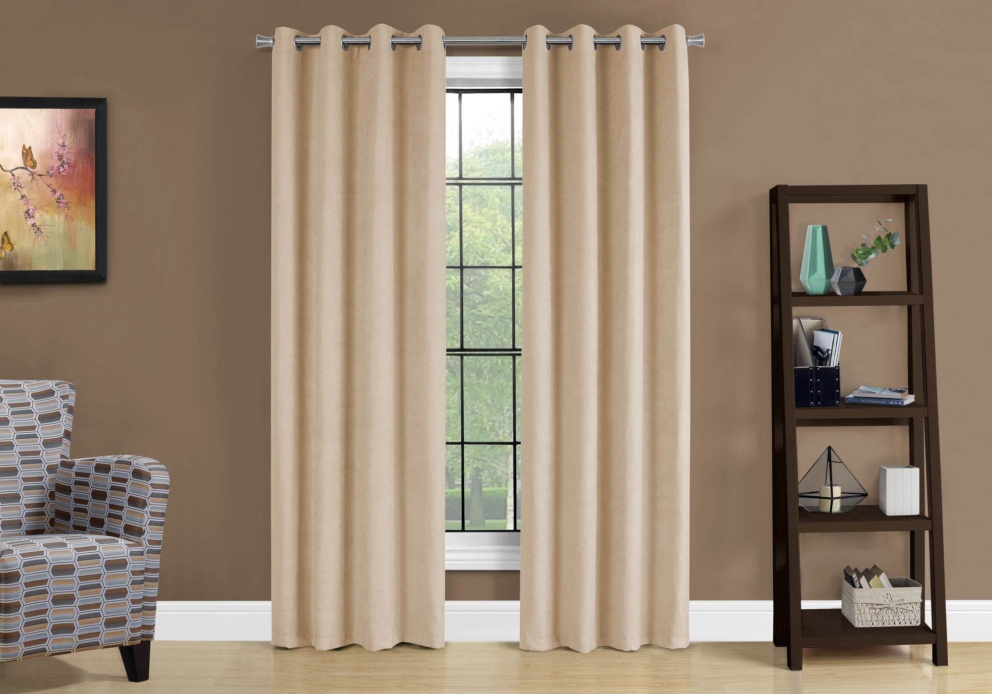 Curtain Panel, 2pcs Set, 54'w X 95'l, Room Darkening, Grommet, Living Room, Bedroom, Kitchen, Beige Micro Suede, Contemporary, Modern