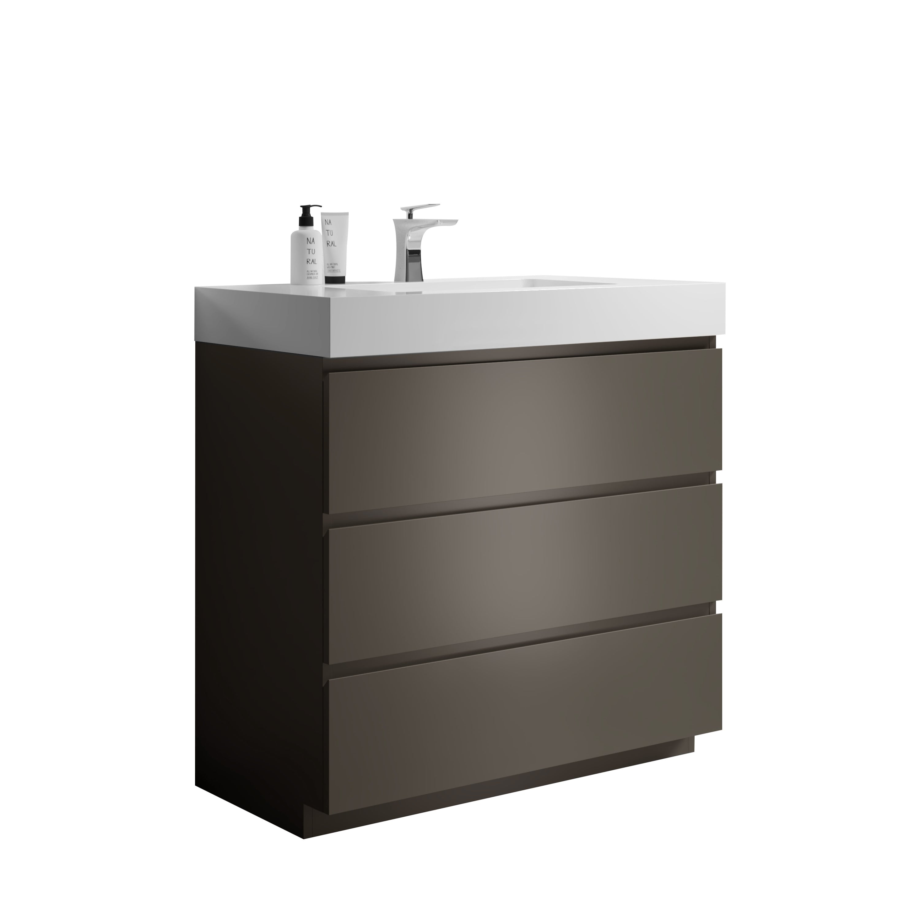 Alice Modern Bathroom Vanity with Sink, Large Storage, Sleek Gray Finish, Melamine Material, 36 Inch