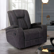 Transitional Style Glider Recliner Channel Back And Seat Design Cup Holder Lift Up Armrest Dark Gray Finish