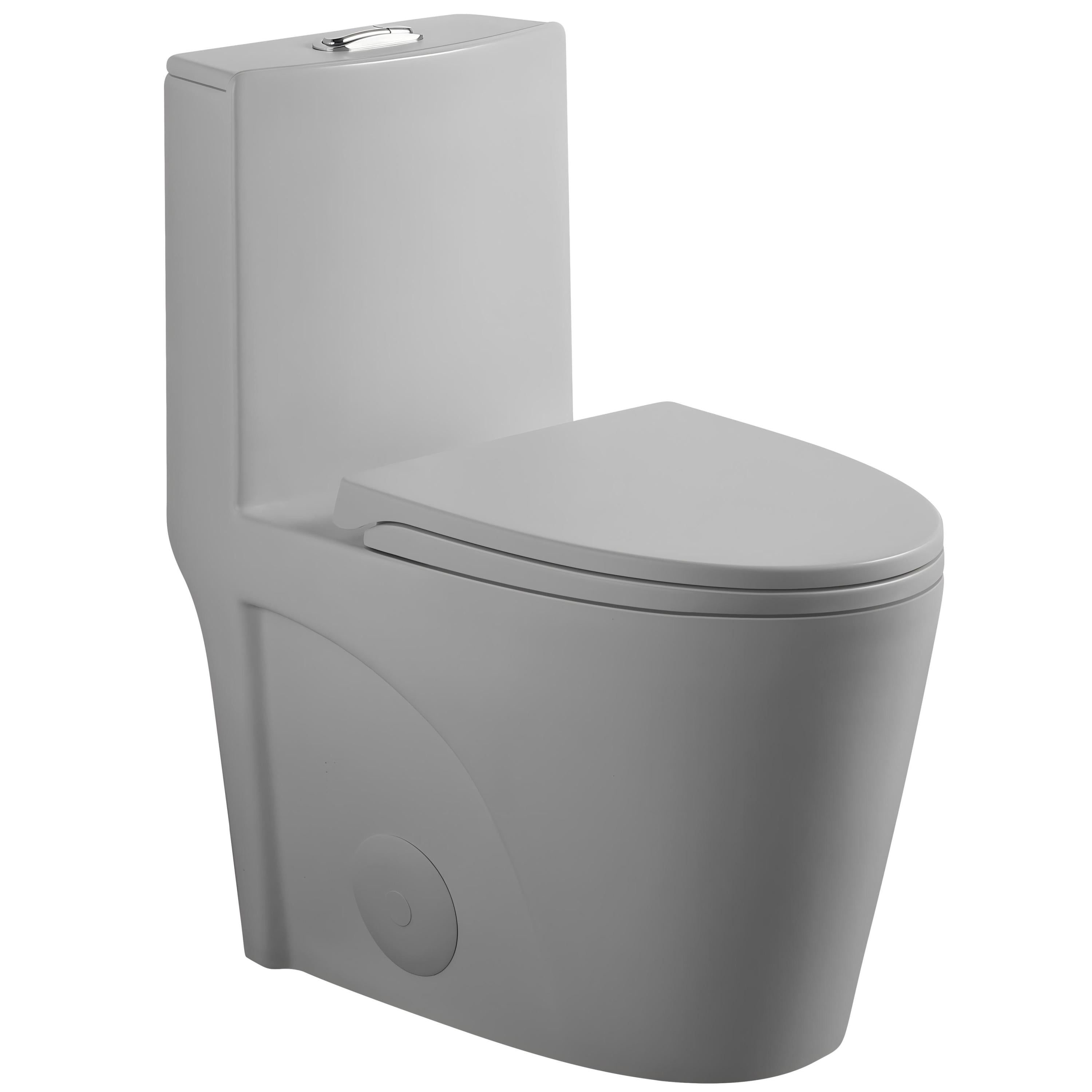 Modern Light Gray One-Piece Tornado Flush Toilet with Soft Close Seat and Dual Flush Siphonic S-Trap