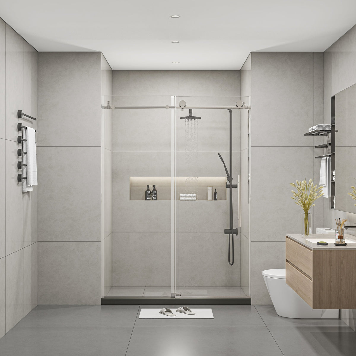 Frameless Shower Doors 60' Width x 76'Height with 3/8'(10mm) Clear Tempered Glass, Brushed Nicel Finish