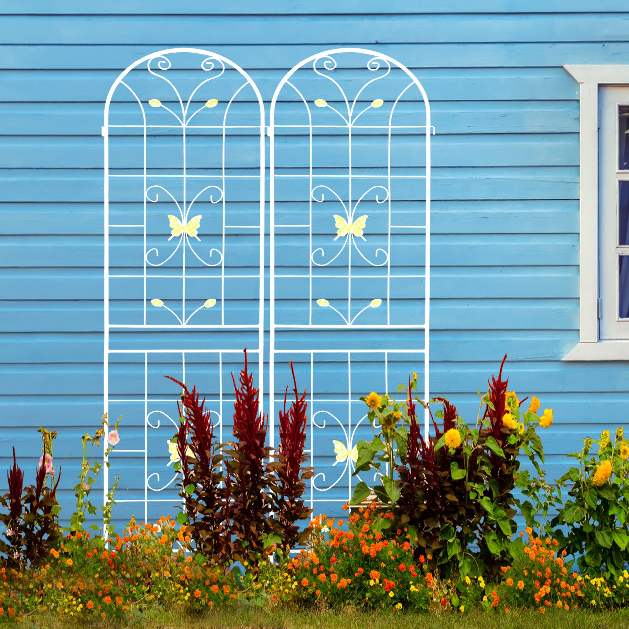 2 Pack Metal Garden Trellis 86.7' x 19.7' Rustproof Trellis for Climbing Plants Outdoor Flower Support Cream White