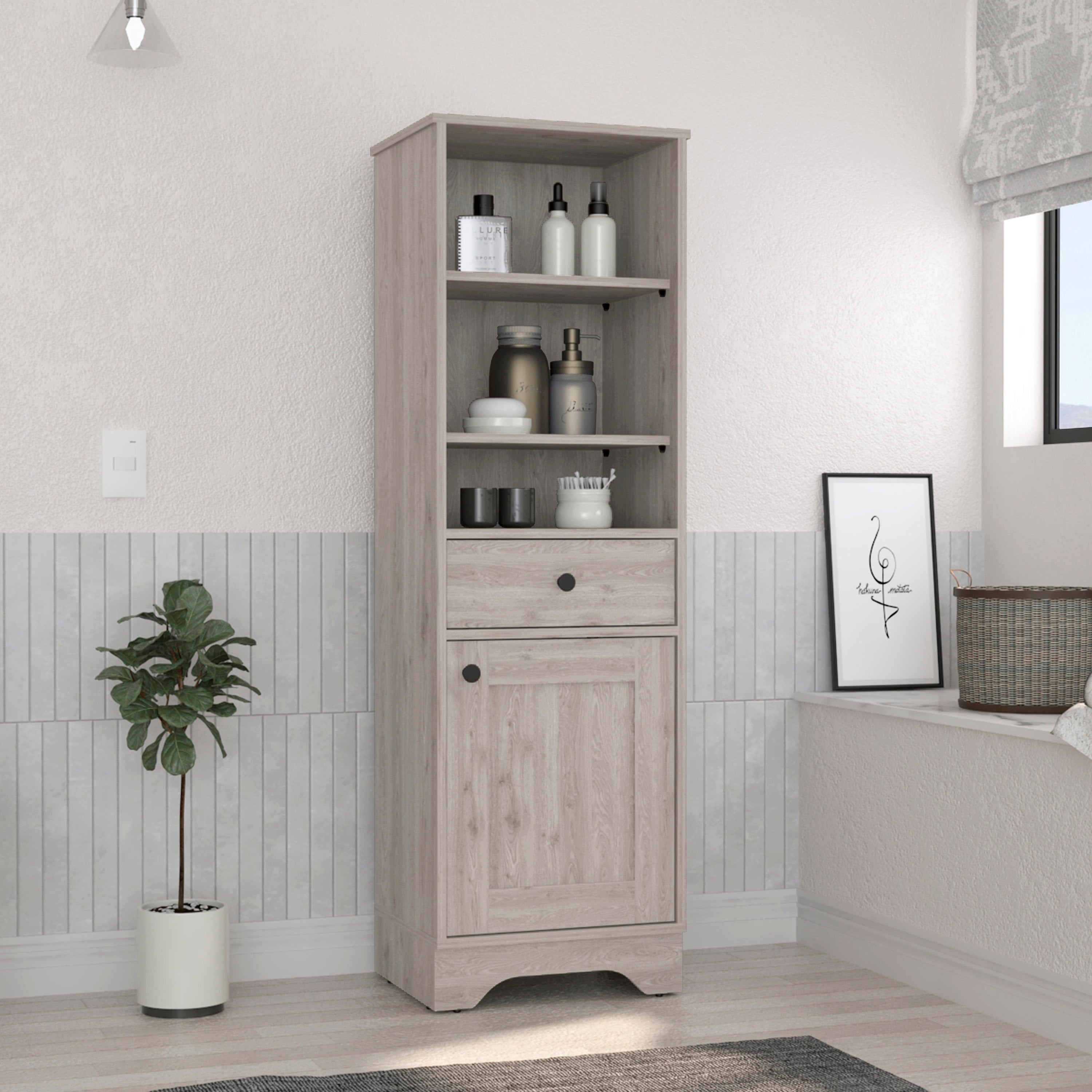 St. Clair Linen Cabinet, Two Interior  Shelves, Two Open Shelves, Single Door