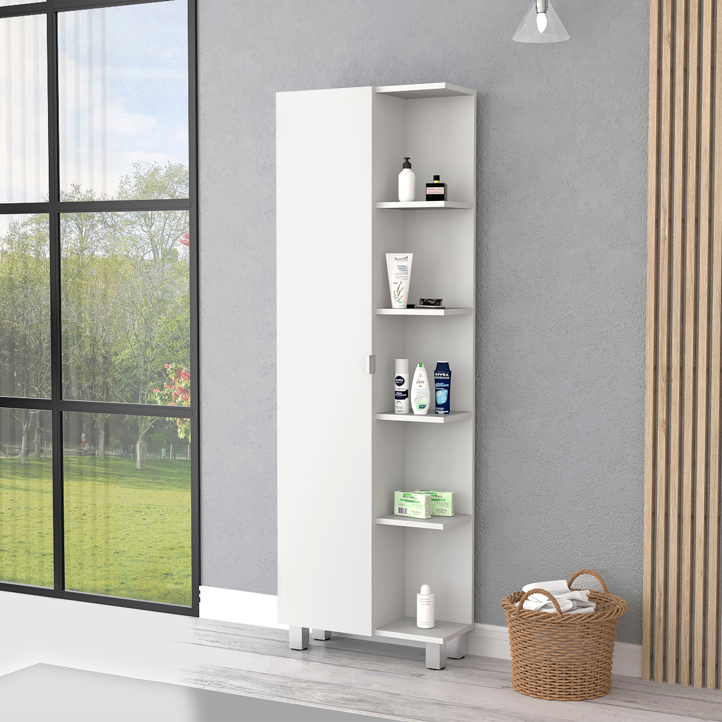 Los Angeles Linen  Cabinet, Five Shelves, One Cabinet, Divisions