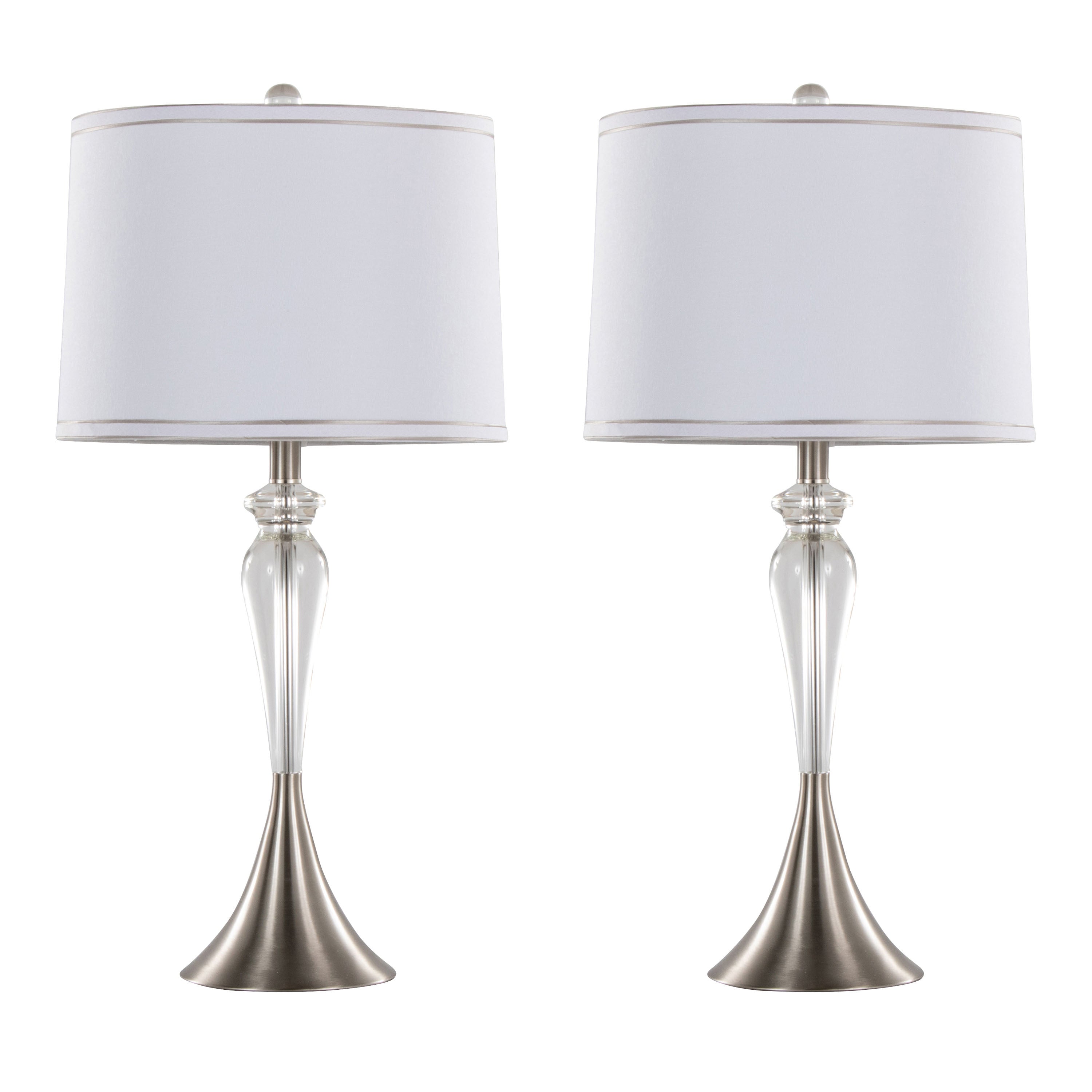 Ashland 28' Contemporary Crystal Table Lamp in Clear Crystal, Brushed Nickel and White Linen Shade with Silver Trim from Grandview Gallery by LumiSource - Set of 2