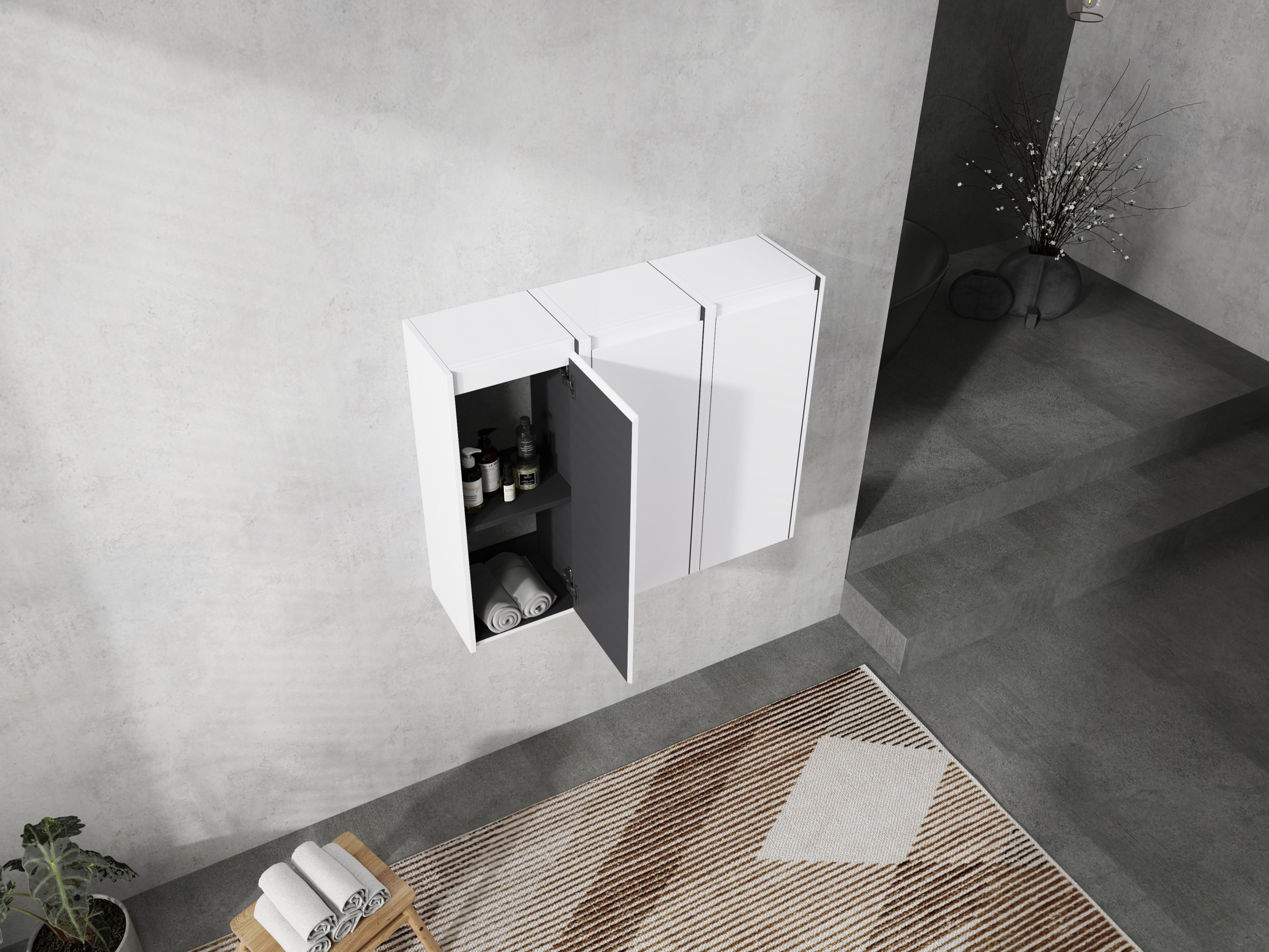 12' Bathroom Side Cabinet, 3-Soft Close Doors, Float Mounting Design, 12*3(KD-Packing)