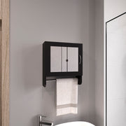 BOTIQ 19.7' H x 17.7' W Mirror Medicine Cabinet with Towel Rack White, One door with Two interior Shelves for Bathroom, Kitchen Black