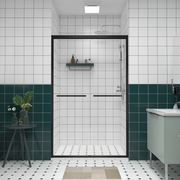 44-48'x76' Aluminum Frame Double Sliding Shower Door,Bypass Bathroom Sliding Door with Premium 1/4' (6mm) Clear Tempered Glass, Black Hardware Sliding Glass Shower Enclosure,Matte Black Finished