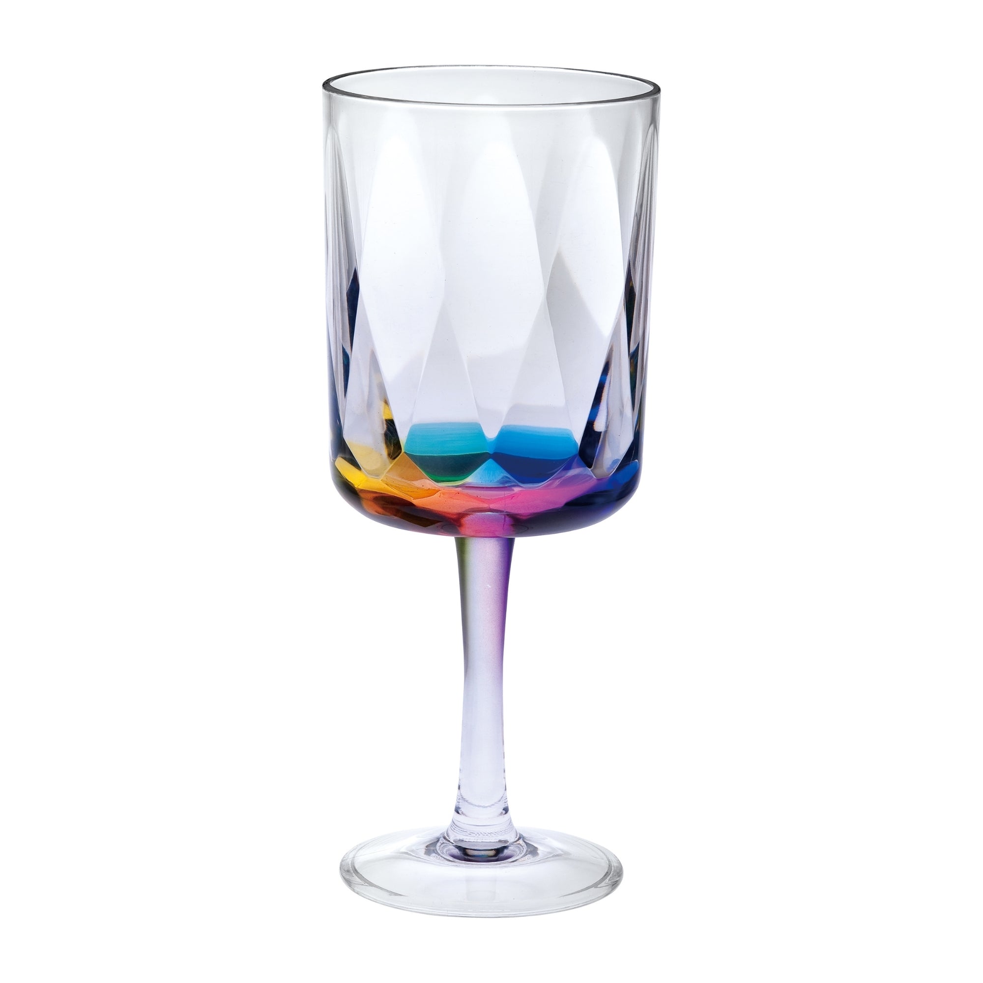 LeadingWare Rainbow Diamond Plastic Wine Glasses Set of 4, Unbreakable BPA-Free Acrylic, 16oz, Clear
