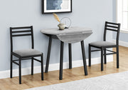 Dining Table Set, 3pcs Set, Small, 35' Drop Leaf, Kitchen, Black Metal, Grey Laminate, Contemporary, Modern