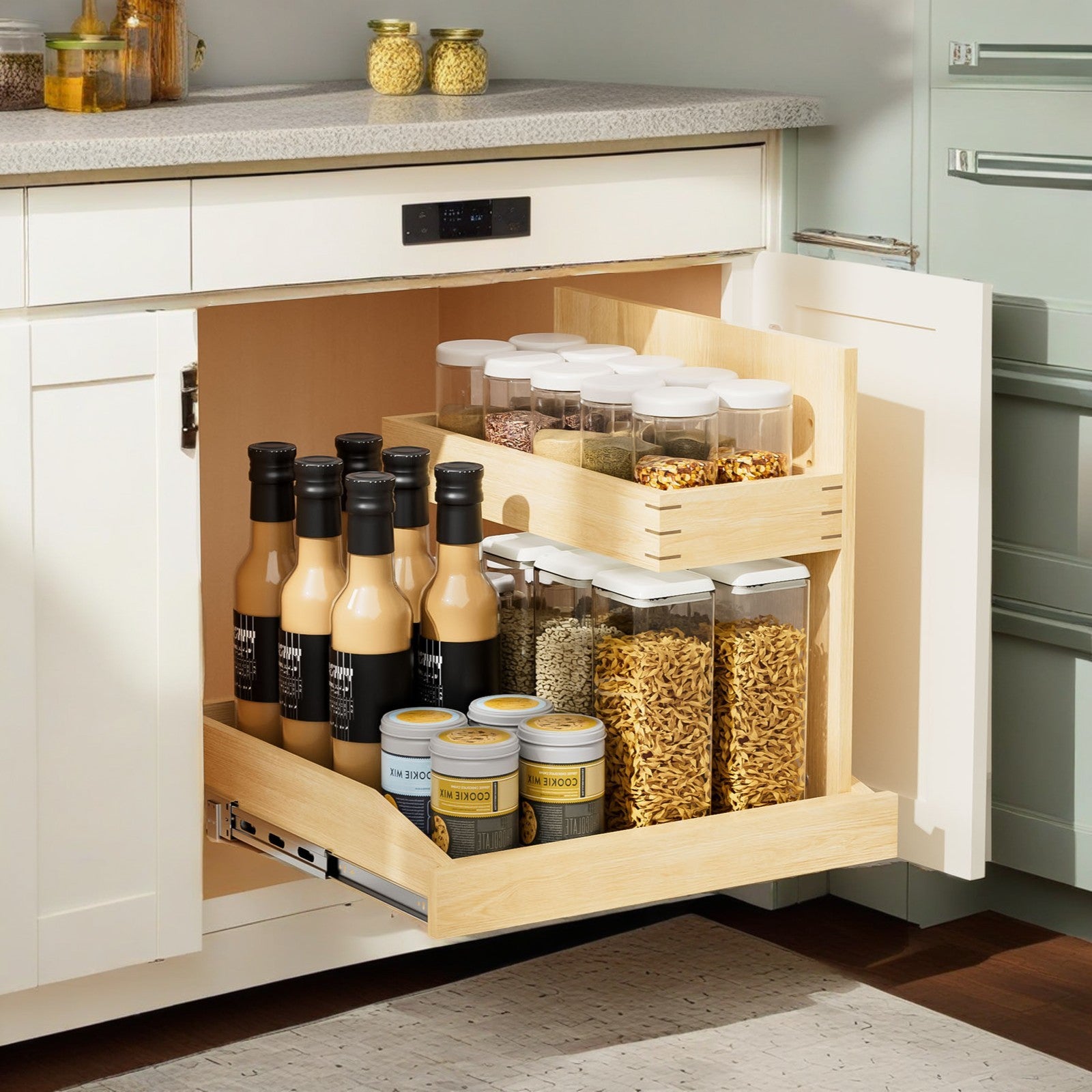 Under Sink Organizers and Storage 22½' W x 21' D, 2 Tier Pull Out Cabinet Organizer with Soft Close, Adjustable Pull Out Cabinet organizer with U Bracket for Bathroom Kitchen(Right)
