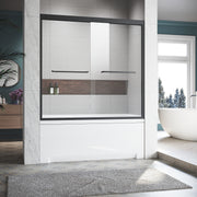 Sliding Glass Tub Door 56-60 in. W x 62 in. H, Matte Black Semi Frameless Double Bathtub Door, Certified Thick Clear Clear Tempered Glass, 304 Stainless Steel Handles.