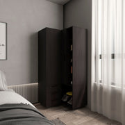 Toulouse Corner Armoire With Double Doors And Interior Shelves, Space-Saving Wardrobe, Black