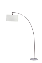 86' Tall Metal Floor Arc Lamp 'Allegro', White and Brushed Silver