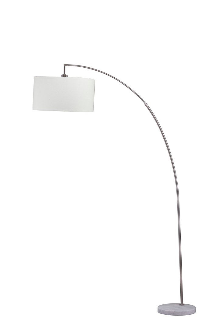 86' Tall Metal Floor Arc Lamp 'Allegro', White and Brushed Silver