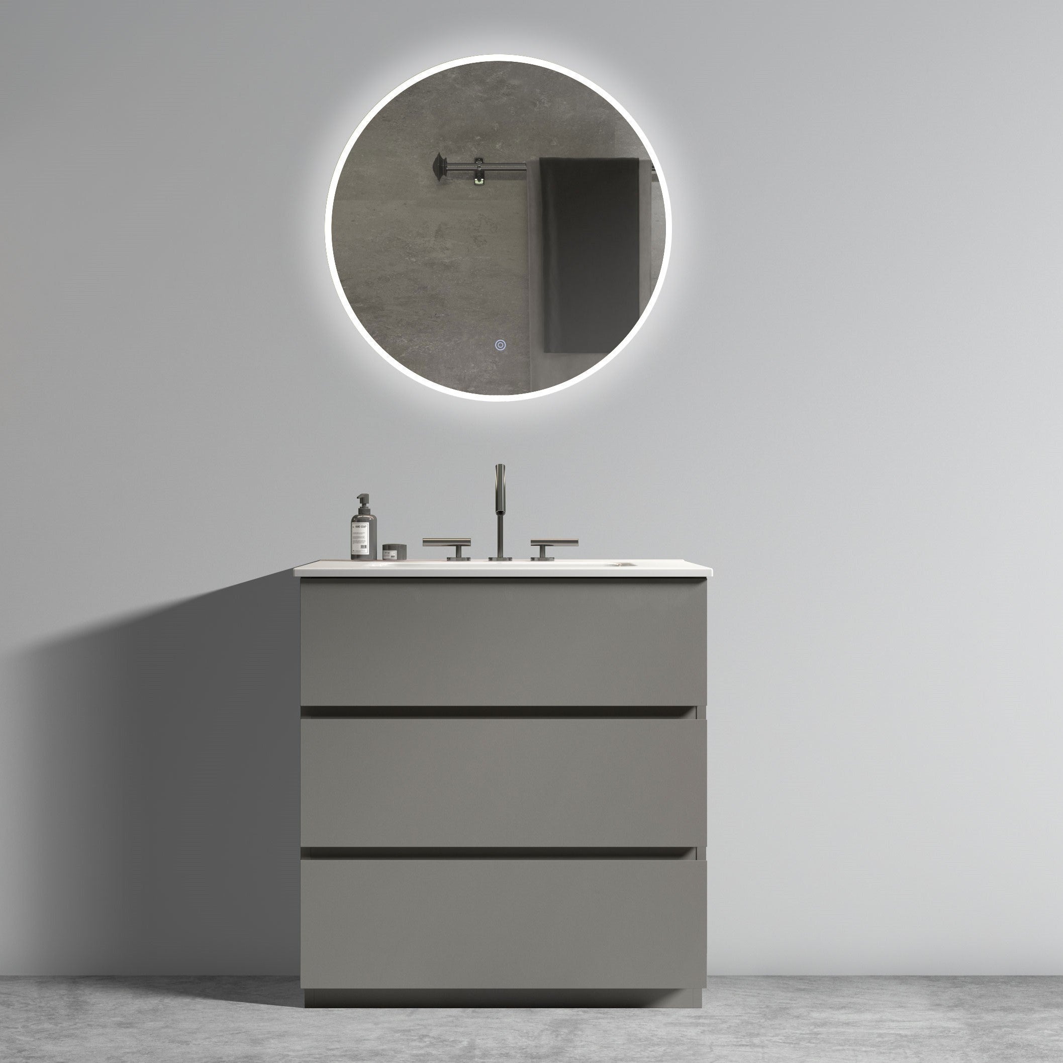 Tia 30' Gray Bathroom Vanity with Sink with 3 Faucet Holes, Large Storage Freestanding Bathroom Vanity for Modern Bathroom, One-Piece White Sink Basin without Drain and Faucet, Pre-assembledT