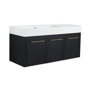 Contemporary 48 Inch Wall-Mounted Bathroom Vanity with Resin Sink and Soft Closing Doors in Black Chestnut and Brown Line Finish