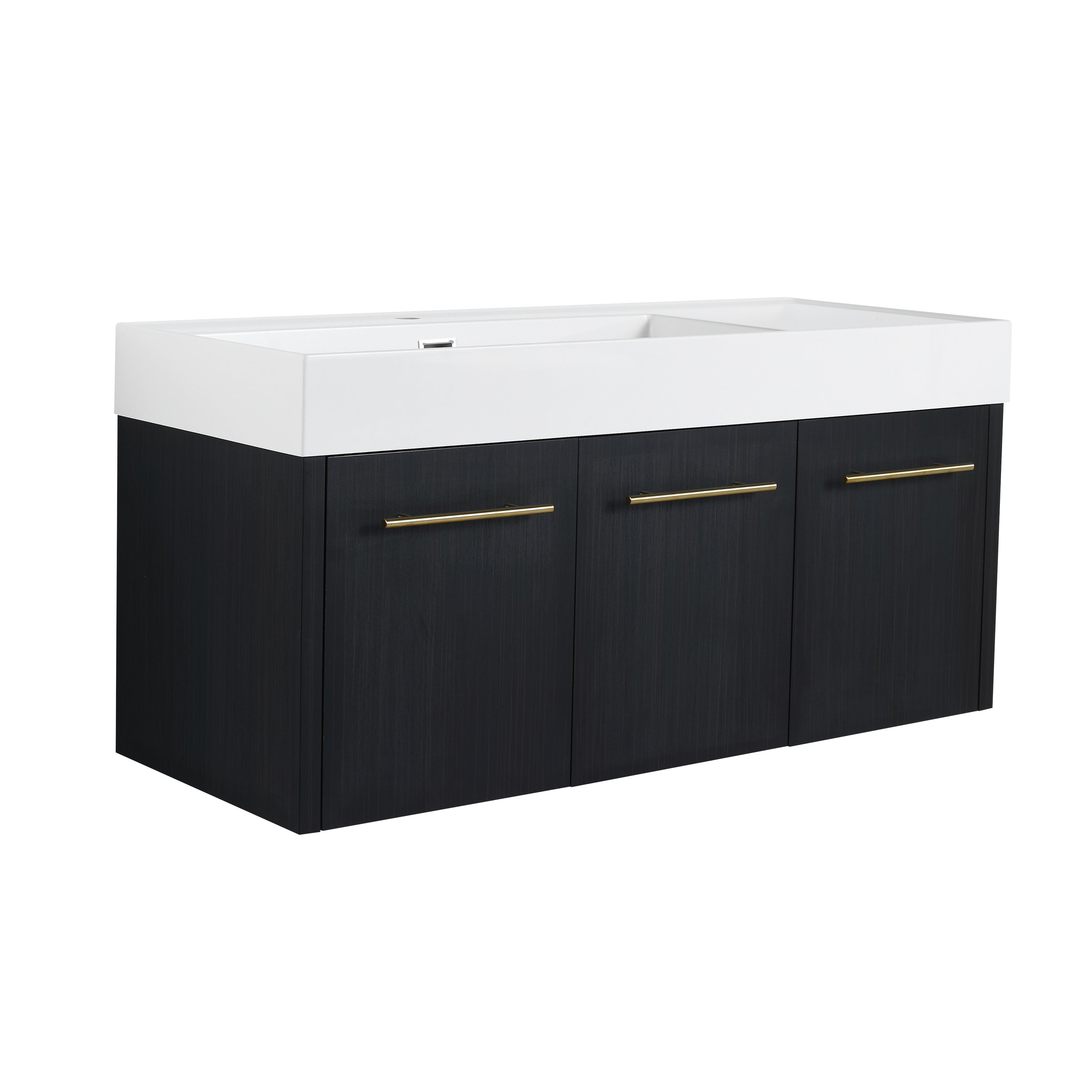 Contemporary 48 Inch Wall-Mounted Bathroom Vanity with Resin Sink and Soft Closing Doors in Black Chestnut and Brown Line Finish