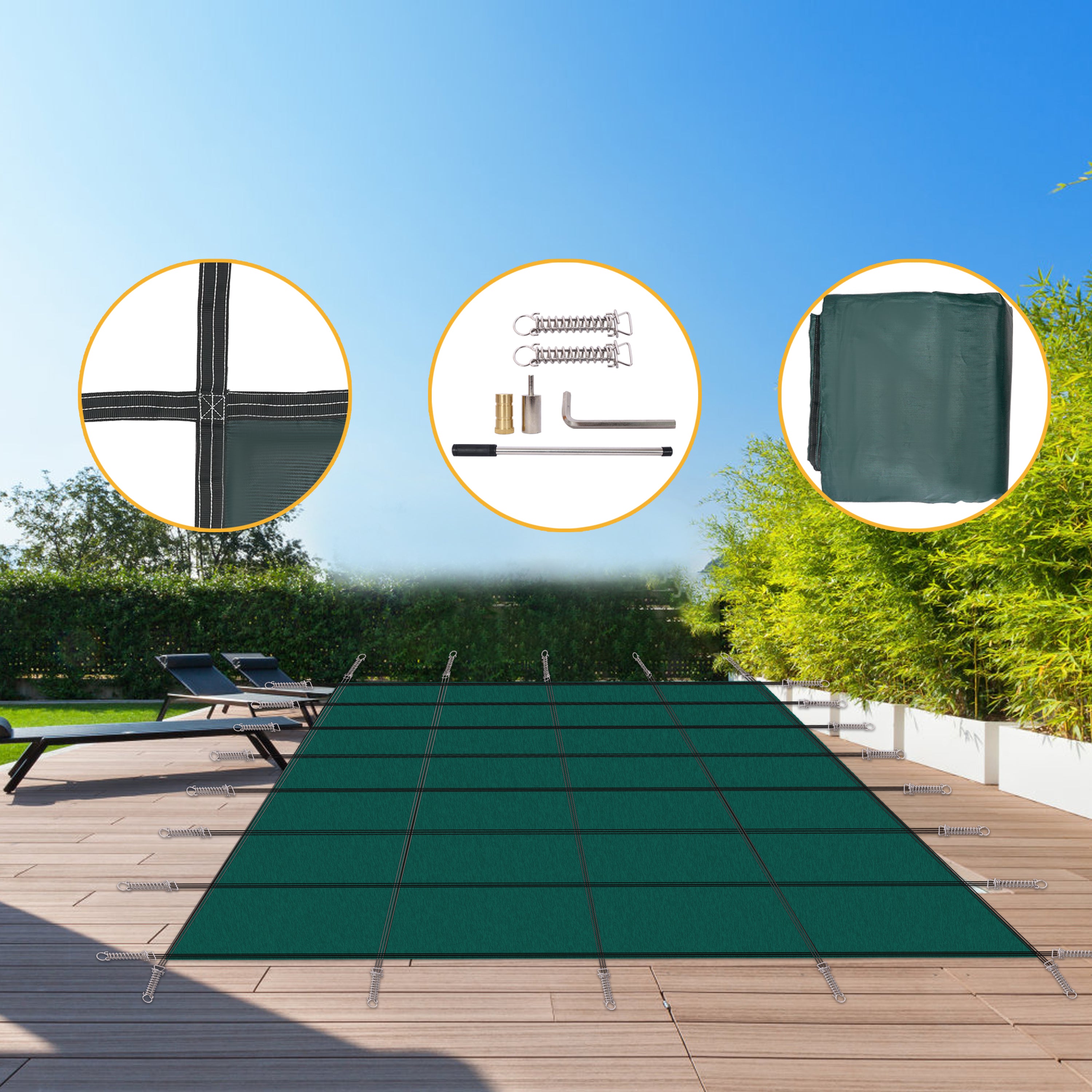 Premium Inground Pool Safety Cover with Hardware, Green Polypropylene Mesh, 18x36ft