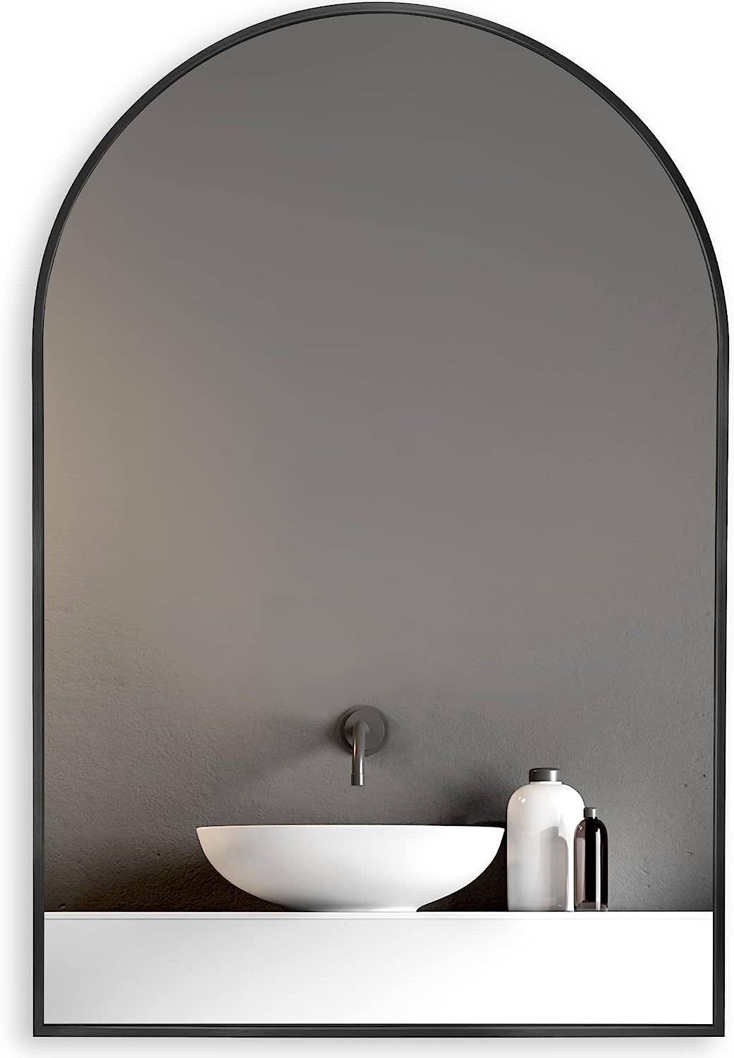 20x30 Inch Black Metal Framed Arched Bathrrom Mirror for Wall.(W2203134104)