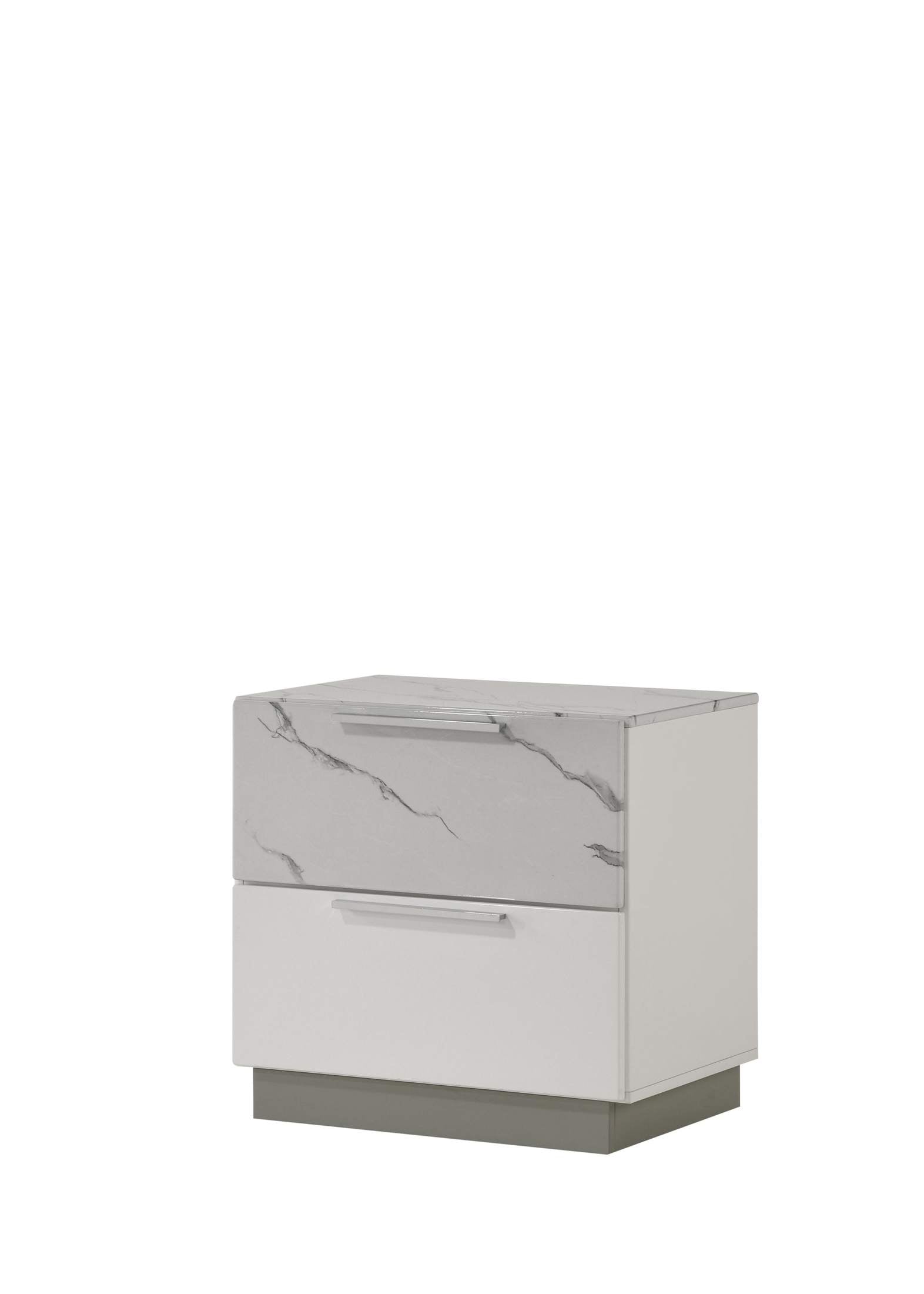 Mist Nightstand – Two-Tone High-Gloss Marble & Lacquer Finish with Two Drawers, Velvet-Lined Interior, and a Compact Elegant Design  same as B009P309328 (CA inventory)