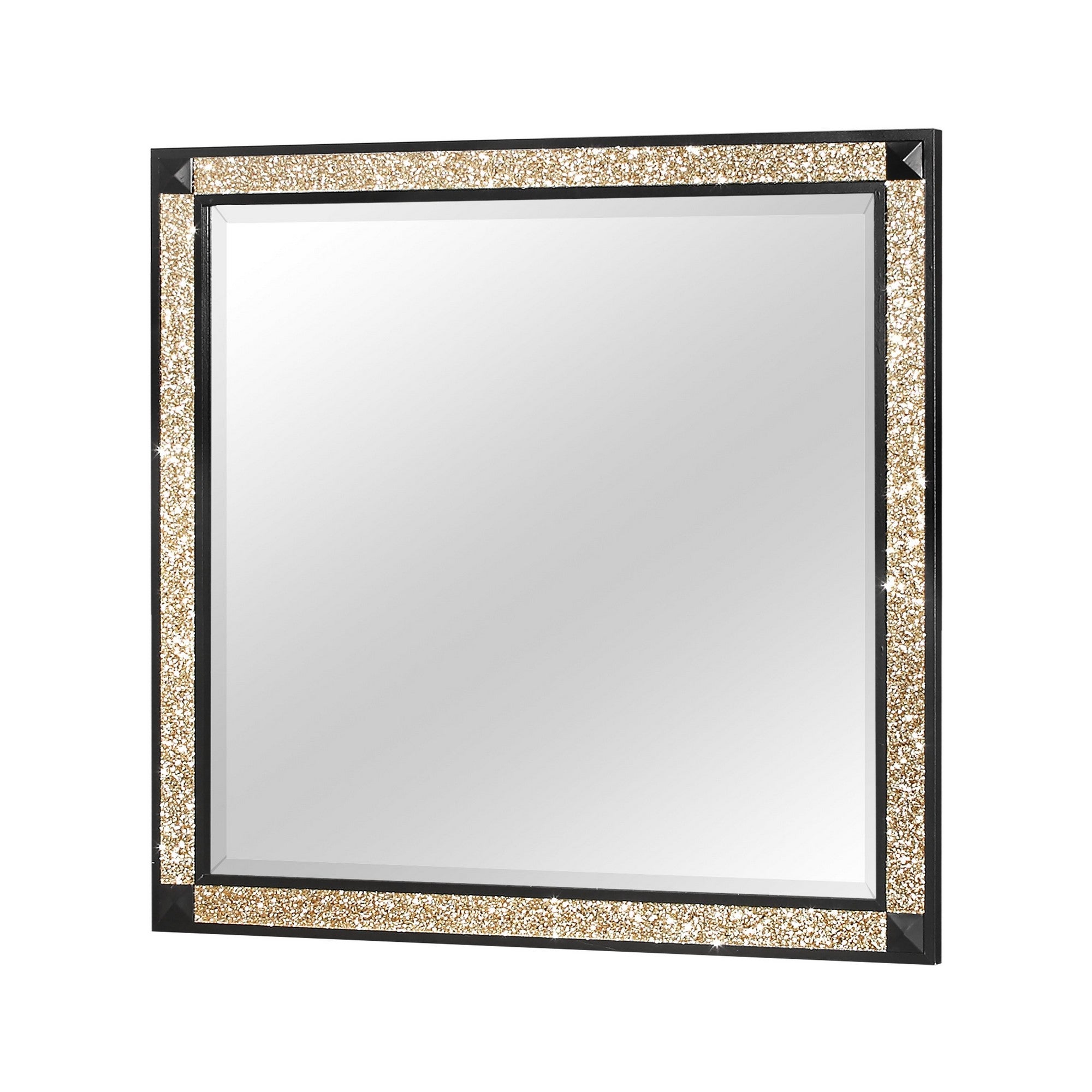 LIVELY Black/Gold Mirror with Glitter Detail and Sleek Wood Frame